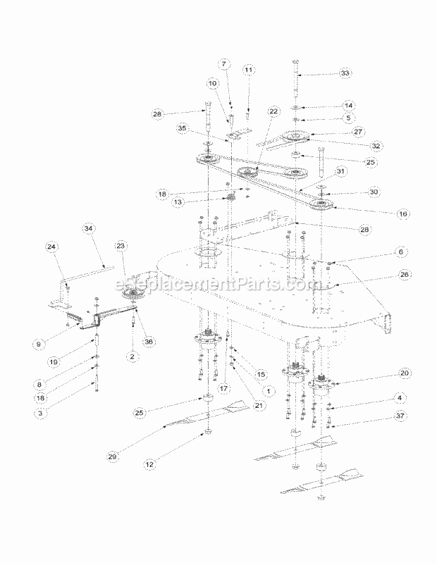 Fabricated Deck Spindle Assembly Diagram and Parts List for M60-KW 53CH5D8X750 Cub Cadet Sprayer